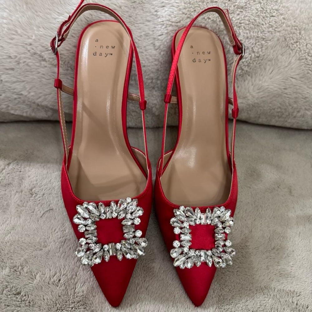 Red Annette Heels with Sparkling Embellishment